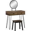 HOMCOM Tavolo per Trucco in Stile Industriale, Set Tavolo Toeletta con Sgabello e Specchio per Trucco, Postazione Makeup in Legno e Metallo per Camera | Aosom Italy
