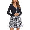 Yukiuiny Cardigan Corta Elegante Chiusura a Bottoni Donna Cappoto Primavera Autunno Coprispalle Bolero per Sposa-Blu Marino/XXL