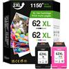 Economink 62XL Cartucce Alta Capacità Sostituzione per Cartucce HP 62 Nero e Colore, Inchiostro Stampante 62 XL Nero Compatibili con HP Envy 5540 5740 7640 5640 5547 Officejet 5740 200 250 (1 Nero,1 Tri-Colore)