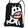 YYHWHJDE Cute Cow, zaino con coulisse, leggero, impermeabile, con tasca con cerniera, per viaggi ed escursioni