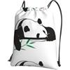 YYHWHJDE Zaino con coulisse con stampa di panda, leggero, impermeabile, con tasca con cerniera, per viaggi ed escursioni