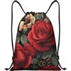 Generic Zaino con Coulisse Red Roses Leopard Print Borsa con Coulisse Impermeabile Sacca da Palestra Pieghevole Drawstring Backpack per Unisex Scuola Viaggi