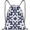 Generic Zaino con Coulisse Blue White Geometric Sacchetta Sportiva Pieghevole Borsa con Coulisse Impermeabile Sacca da Palestra per Viaggi Spiaggia Scuola