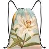Generic Zaino con Coulisse White Lily Flower Sacchetta Sportiva Pieghevole Sacca da Palestra Grande capacità Drawstring Backpack per Unisex Viaggi Spiaggia