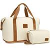 KONO Bagaglio a Mano per Ryanair 40x30x20, Borsone da Viaggio Donna Espandibile 36L con Custodia, Borsa Weekender Impermeabile Pieghevole per Donna Uomo, Beige Marrone