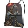 YYHWHJDE Zaino con coulisse con stampa giraffa al tramonto, leggero, impermeabile, con tasca con cerniera, per viaggi ed escursioni