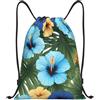 Generic Zaino con Coulisse Blue Hibiscus Flowers Borsa con Coulisse Pieghevole Sacchetta Sportiva Grande capacità Drawstring Backpack per Spiaggia Viaggi Scuola