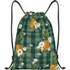 Generic Zaino con Coulisse Green Grid Pineapples Borsa con Coulisse Grande capacità Sacchetta Sportiva Resistente Sportiva Zainetto per Viaggi Spiaggia Unisex