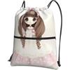 YYHWHJDE Zaino con coulisse con stampa di una bambina, leggero, impermeabile, con tasca con cerniera, per viaggi ed escursioni