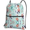 YYHWHJDE Zaino con coulisse con stampa a sirena, leggero, impermeabile, con tasca con cerniera, per viaggi ed escursioni