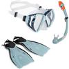 AQUASTIC Set Snorkeling SHOAL 3in1 Maschera Boccaglio e Pinne Colore Azurro Taglia 43/46 Maschera con Doppio Vetro Temperato Ideale per Mare e Vacanze Impermeabile Comfort