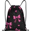 Generic Zaino con Coulisse Pink Bow And Heart Sacchetta Sportiva Grande capacità Borsa con Coulisse Impermeabile Sacca da Palestra per Unisex Viaggi Scuola