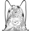 Generic Zaino con Coulisse Black And White Flowers Sacchetta Sportiva Grande capacità Borsa con Coulisse Resistente Sacca da Palestra per Spiaggia Scuola Unisex