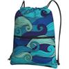 YYHWHJDE Ocean Wave Prints, zaino con coulisse, leggero, impermeabile, con tasca con cerniera, per viaggi ed escursioni