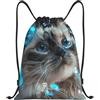 Generic Zaino con Coulisse Magic Blue Eyed Cat Sportiva Zainetto Impermeabile Borsa con Coulisse Resistente Drawstring Backpack per Unisex Viaggi Spiaggia