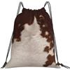 JBJGKHLP Zaino da donna con coulisse in pelle bovina marrone rosso e marrone, per sport, allenamento, viaggi, yoga, borsa portatile per fitness