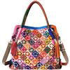 Segater Borsa da donna multicolore Boston in vera pelle colorata grande borsa tote borsa, Fiore colorato-dimensione media