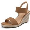 DREAM PAIRS Sandali con Zeppa da Donna con Punta Aperta e Cinturino alla Caviglia Espadrillas con Tacco a Zeppa Estate,Size 36.5,Cammello,SDPW222W