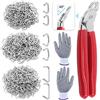 Glarks Set di 362 pinze per anelli di maiale con kit di anelli di maiale, 360 anelli di maiale in acciaio da 1,27 cm, 9,5 mm, 9,5 mm, con clip ad anelli angolati e guanti antitaglio, per tappezzeria