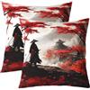 Loussiesd Set di 2 federe per cuscino con motivo samurai giapponese, 50 x 50 cm, per bambini, ragazzi, ragazze, adolescenti, tramonto, stile esotico, montagna Fuji, decorazione per la casa