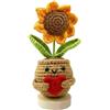 OHiZVZV 1 girasole all'uncinetto in vaso, simpatico regalo fatto a mano, perfetto per donne, regali di compleanno, regali per insegnanti (girasole e cuore)