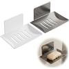 BLPRKOT 2 Pezzi Portasapone Doccia Adesivo, Porta Saponetta per Doccia in Acciaio al Carbonio Senza Foratura, Portasapone da Muro per Bagno, Cucina e Balcone, Bianco e Grigio, 11.5x7x4cm