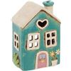 Home of Christmas Casa della luce | Casa per candeline | Casa delle luci | Portacandeline | Portacandele | Ceramica (Turchese/Beige 15x10x7 cm)