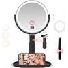 B Beauty Planet Specchio Trucco con Luci, 30X/1X Specchio Ingranditore con Luce, Doppio Lato, specchio per il trucco illuminato Pinzetta, 3 Modalità di Colore con Luminosità e Altezza Regolabili (NERO)