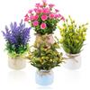 LEIMEND 4 Pezzi Fiori Artificiali Piantine Finte Decorative con Vasetto | Fiori Finti Per Decorazioni Per Decorazioni Per la Casa la Scrivania L'ufficio Il Giardino (Giallo/Arancione/Rosa/Viola)