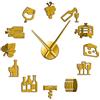 VCS Formaggio e vino Adesivi artistici per cucina moderna Fai da te Orologio da parete gigante grande Bevanda alcolica Pub Bar Segno Cork Screw Decorativo(oro,120CM)