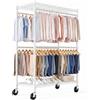 Himimi Appendiabiti con Ruote, 114x52x203cm, Stand Appendiabiti Doppio con Ripiani Regolabili in Altezza, Appendi Abiti con le Ruote, Carrello Porta Abiti Robusto per Cabina Armadio Lavanderia, Bianco