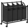 SONGMICS Carrello Portabiancheria, Cesto Porta Biancheria con 4 Sacchi Rimovibili, Carrello per Lavanderia, Camera da Letto, Bagno, 4 x 35 L, Nero Inchiostro LSF005
