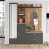 LBSIGN Mobile Ingresso Con Scarpiera Appendiabiti E Specchio 140x37x182 Rovere E Antracite Wisdom