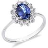 Gioielli di Valenza Anello contorno con zaffiro blu e diamanti in oro bianco 750
