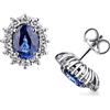 Gioielli di Valenza Orecchini zaffiro blu e diamanti a contorno in oro bianco 18k