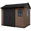 Keter Casetta da Giardino Newton 759/975, Effetto Legno Naturale, Porte e Finestre Orientabili, Marrone, 5,2 m², 230x287x246H cm