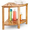 BAKAJI Sgabello Angolare da Bagno Doccia in Legno Tavolo Scaffale ad Angolo Multiuso con Doppio Ripiano Portaoggetti Portasciugamani Design Moderno Tavolino 40 x 40 x 43 cm Colore Naturale