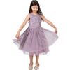 Maya Deluxe Midi Dress for Girls Sequins Embellished Party Tutu Bridesmaids Wedding with Belt Bow Vestito, Lilla Moody, 3-4 Anni Bambina