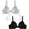 Fruit of the Loom Smooth Cotton T-Shirt Bra-Ultra-Soft, Flexible, And Invisible Under Tees Reggiseno, Opaque, Nero/Bianco/Grigio Erica, 40C (Pacco da 3) Donna
