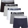 Ben Sherman Uomo, Boxers, Grigio/Nero/Blu Marino/Grigio Scuro/Bianco, Confezione da 5, Medio
