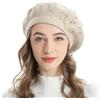 ZLYC Berretto Francese da Donna, Reversibile, Tinta Unita, Mosaico, in Cashmere, Caldo, per Ragazze, Bead Flower Beige, Taglia Unica