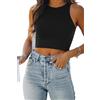 EFAN Donne Sexy Senza Maniche Collo Alto Crop Top Allenamento Carino Racerback Crop Canotte Vestiti Estivi Ragazze Teen, Nero, S
