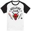 Stranger Things Hellfire Club Raglan T-Shirt Baseball a Maniche Corte, Bianco Nero, L