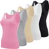 BQTQ 5 Pezzi Canottiera Donna Base Canottiere Canotta Top Casual Canottiera per Donna e Ragazze, Nero, Bianco, Grigio, Rosa, Beige, XL