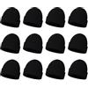 Winterlace Confezione da 12 Cappelli Invernali per Uomo e Donna, Caldi e accoglienti, Lavorati a Maglia, con Risvolto a Teschio, all'Ingrosso, Confezione da 12 Nero, Taglia Unica