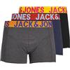 JACK & JONES Jaccrazy Solid Trunks 3 Pack Noos Boxer, Nero (Navy Blazer/Black), X-Large Uomo
