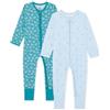 Bramble & Bear Confezione da 2 Tutine per Bambini e Bambine, Pigiami in Cotone Biologico, Tutine con Zip Intera e Facile Accesso, Bruno e Verde Acqua, 3-4 Anni