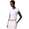 Calvin Klein Donna T-Shirt Maniche Corte Woven Label Rib Baby Tee con Scollo Rotondo, Bianco (Brilliant White), XS