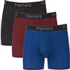 Hanes - Boxer da Uomo, 3 Pezzi, Elastici, Aderenti, Supporto Totale, con Conchiglia, Disponibili in Taglia Regolare e a Gamba Lunga, Gamba Regolare Blu/Rosso/Nero, Small