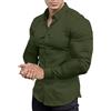 EOUOSS, Camicia da Uomo, Aderente, Maniche Lunghe, Elasticizzata, Casual, con Bottoni, Verde Oliva, M